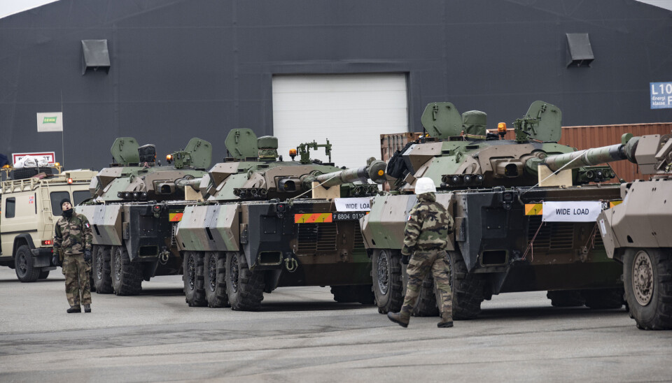 DELTAKERE: Materiell og kjøretøy til deler av Natos hurtige reaksjonsstyrke NRF Very High Readiness Brigade in Norway ankommer Borg Havn i Fredrikstad 10. mars. Materiellet skal benyttes i militærøvelsen Cold Response 22.