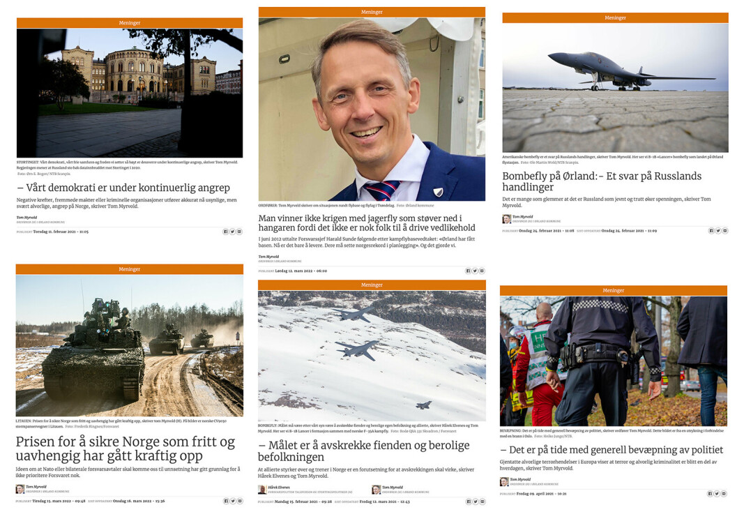 PLAGIAT: En gjennomgang har avdekket plagiat i minst seks debattinnlegg fra Ørland-ordfører Tom Myrvold (H). PLAGIAT: En gjennomgang har avdekket plagiat i minst seks debattinnlegg fra Ørland-ordfører Tom Myrvold (H).