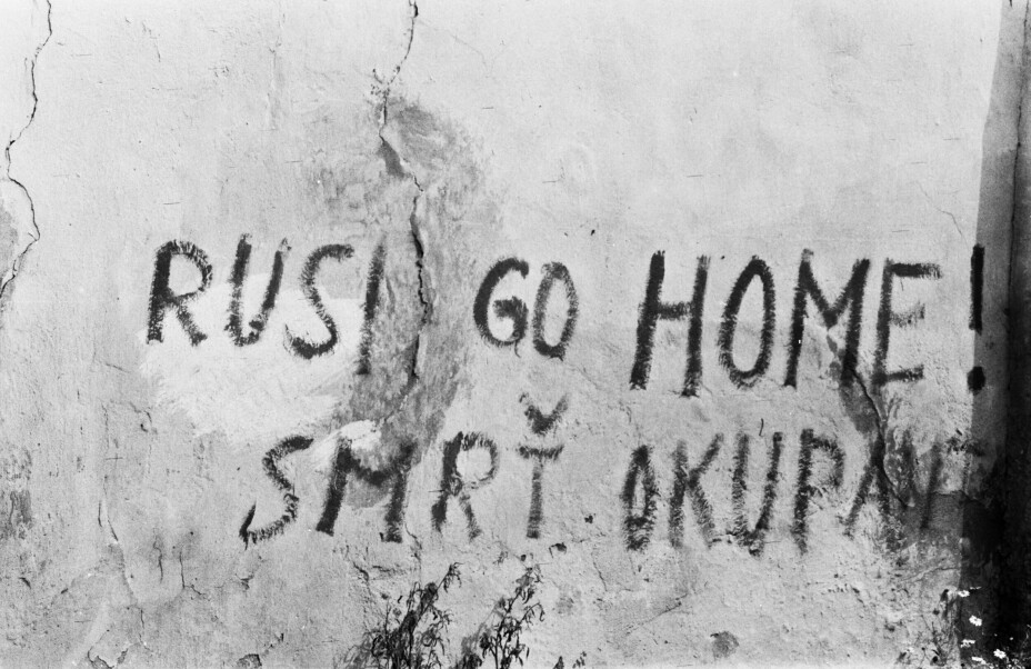 Grafitti mot de russiske okkupantene, Praha 1968.
