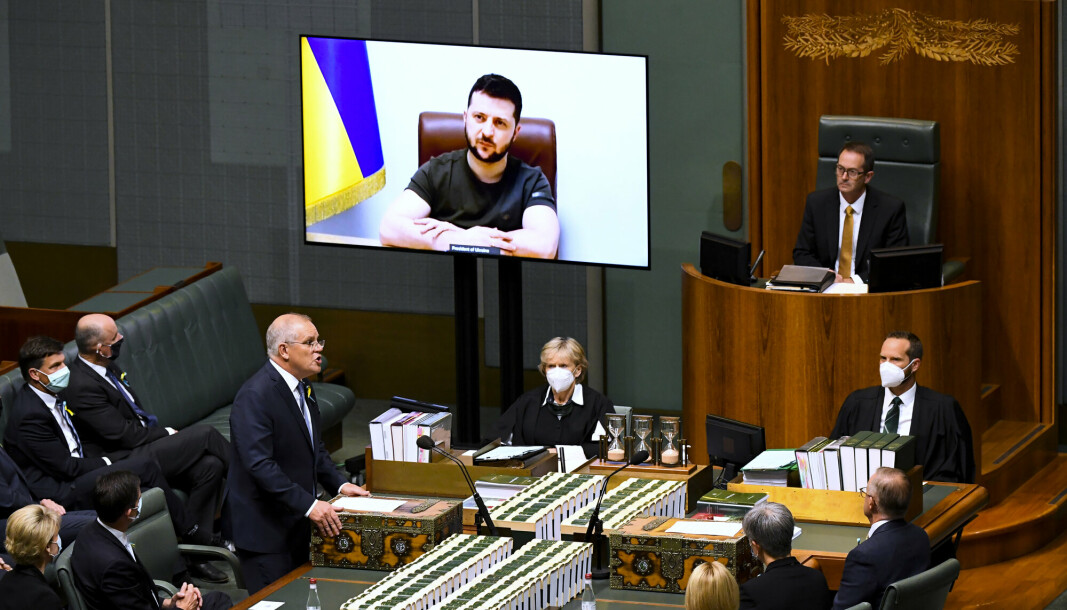 BUSHMASTER: Australia vil sende pansrede kjøretøy av typen Bushmaster til Ukraina, sier statsminister Scott Morrison. Ukrainas president Volodymyr Zelenskyj ba spesifikt om kjøretøyene da han talte til det australske parlamentet torsdag.