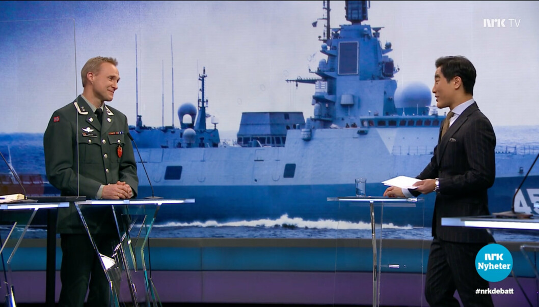 OFFISER: Bildet fra en episode av debatten fra januar 2022 hvor oberstløytnant Tormod Heier deltok i uniform.