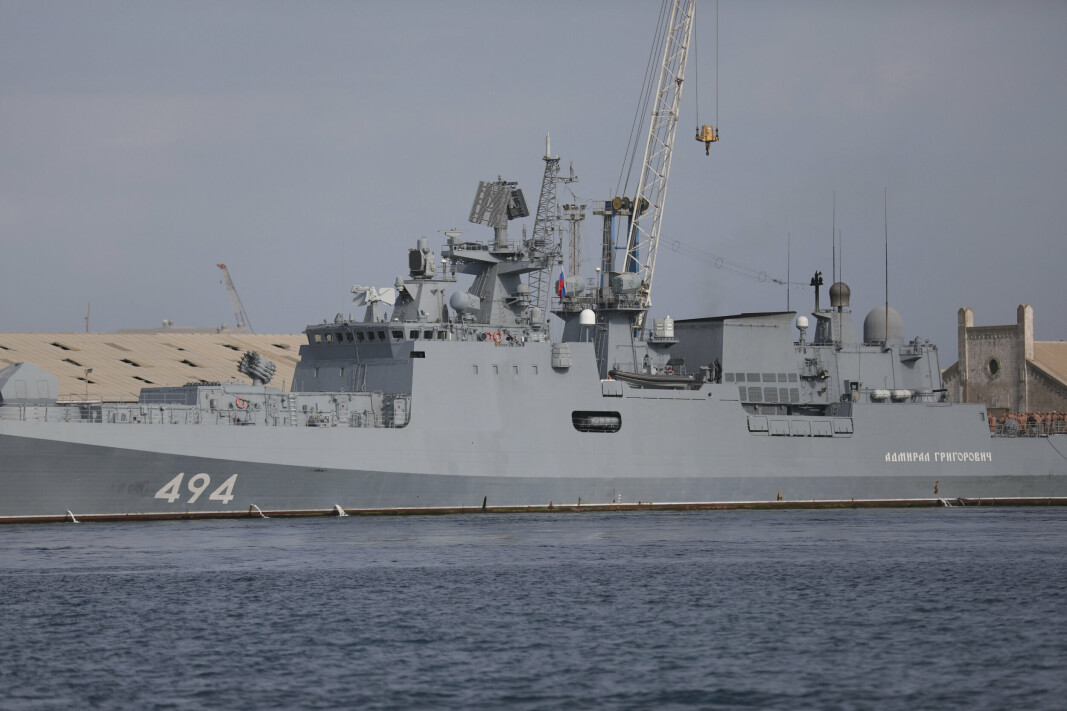 FREGATT: Ifølge Tor Ivar Strømmen har Russland fregatter i Grigorovich-klassen i Svartehavet. Dette bildet er fra Port Sudan, der Russland har en marinebase. Bildet er fra 28. februar 2021.