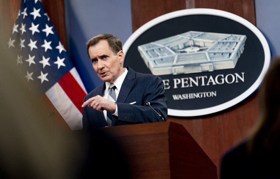 KAMPFLY: Talsperson for Pentagon John Kirby under en pressekonferanse tirsdag 19. april.