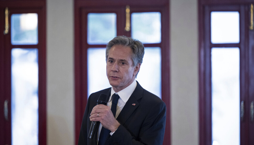 UKRAINA: USAs utenriksminister Antony Blinken har ankommet Kyiv søndag, opplyser den ukrainske presidentens rådgiver søndag kveld. Bildet av Blinken er tatt i et møte i Panama 19. april.