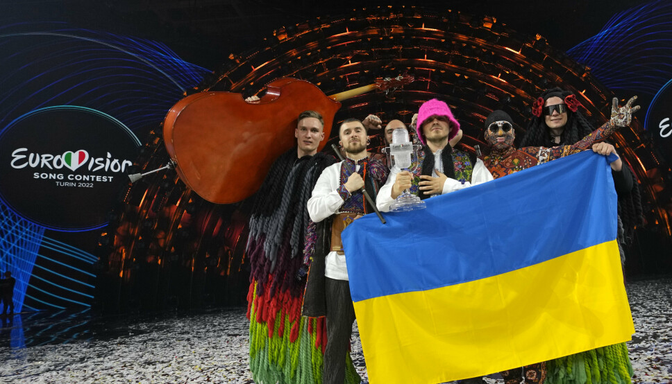 VINNERE: Kalush Orchestra fra Ukraina vant med hele 631 poeng i årets Eurovision-finale. President Zelenskyj sier Ukraina skal gjøre sitt beste for å 'være verstskap for deltakerne og gjestene til Eurovision i ukrainske Mariupol'.
