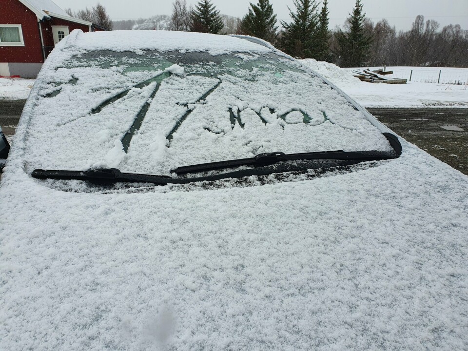 17. MAI-SNØ: Magne Kveseth har sendt inn dette bildet fra Kviby i Finnmark tirsdag morgen.