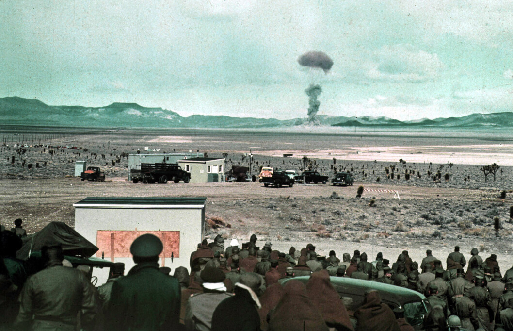 PRØVESPRENGNING: En atomsopp etter en prøvesprengning av en atombombe i Nevada i USA i 1955. PRØVESPRENGNING: En atomsopp etter en prøvesprengning av en atombombe i Nevada i USA i 1955.