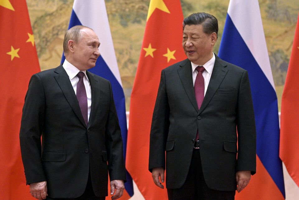 FØR KRIGEN: Dette bildet av Russlands president Vladimir Putin og Kinas president Xi Jinping er tatt i februar 2022, et par uker før Russland invaderte Ukraina.