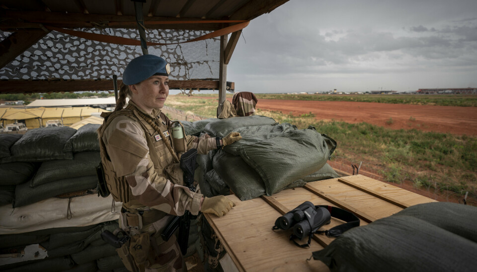 MALI: En norsk FN soldat i et vakttårn i Camp Bifrost i Bamako i 2019.