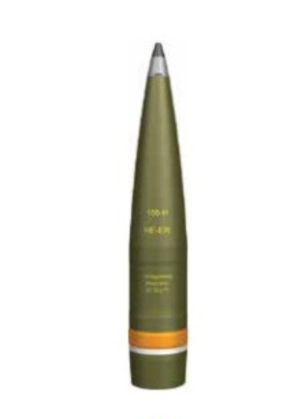STANDARDFARGE: 155 mm HE-ER er grønnmalt. Den grønne fargen er standard for denne type ammunisjon innad i Nato.