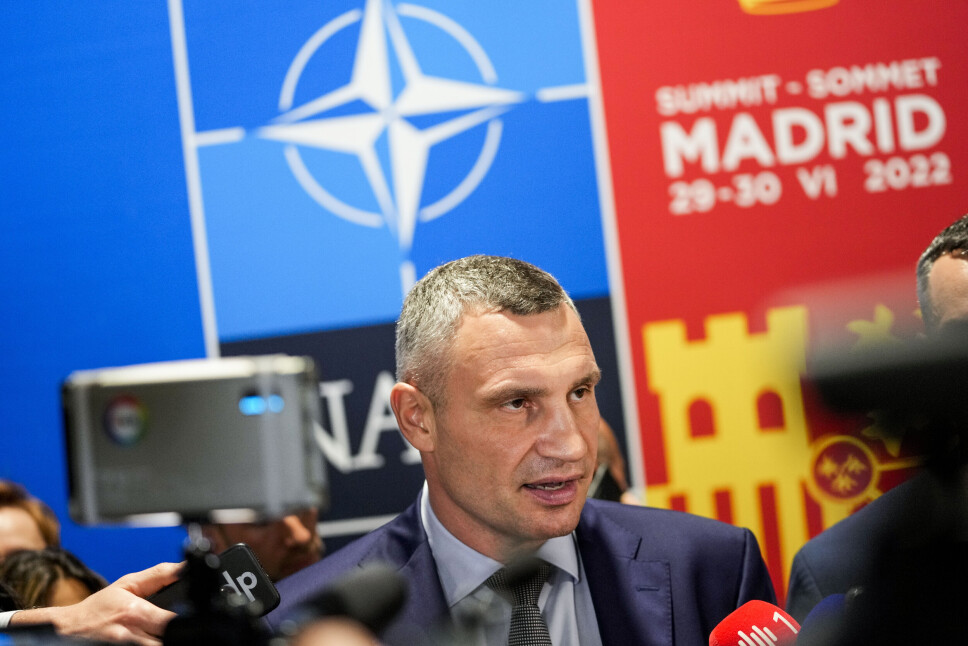 BER OM HJELP: Vitalij Klitsjko på Nato-toppmøtet i Madrid. Han ber om hjelp for å stanse krigen.