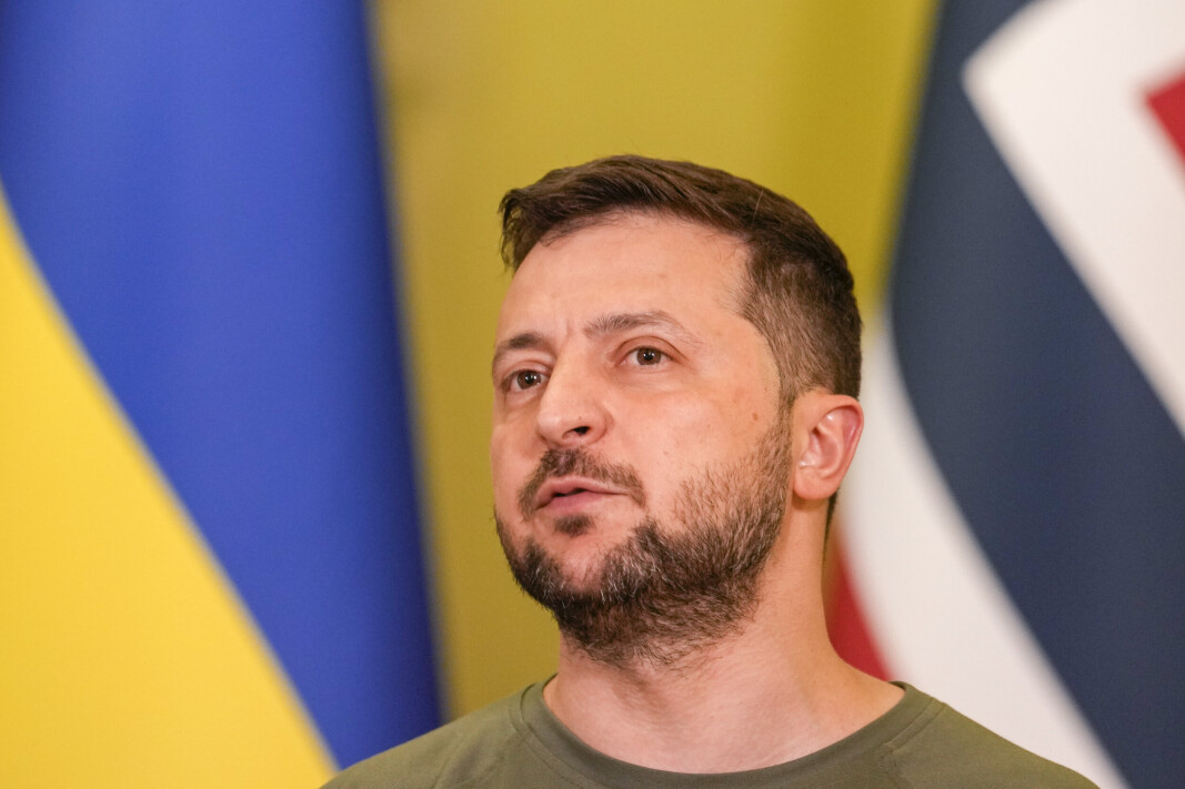 PRESIDENTEN: Ukrainas president Volodymyr Zelenskyj, her under en pressekonferanse med Jonas Gahr Støre, den 1. juli 2022, i Kyiv. PRESIDENTEN: Ukrainas president Volodymyr Zelenskyj, her under en pressekonferanse med Jonas Gahr Støre, den 1. juli 2022, i Kyiv.