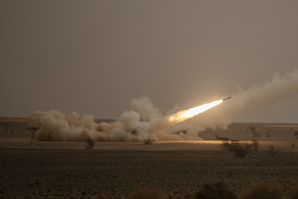 HIMARS: High Mobility Artillery Rocket System (HIMARS) avfyres under den afrikanske militærøvelsen i Grier Labouihi-komplekset, Sør-Marokko, 9. juni 2021.