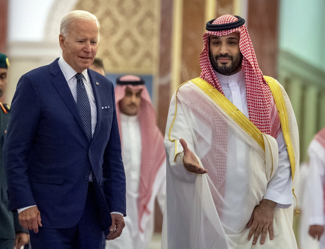 MØTE: President Joe Biden og Saudi-Arabias kronprins Mohammed bin Salman under et møte i Samarbeidsrådet for golflandene for to uker siden. Nå har Biden godkjent salg av våpen til fem milliarder dollar til Saudi-Arabia og Emiratene.