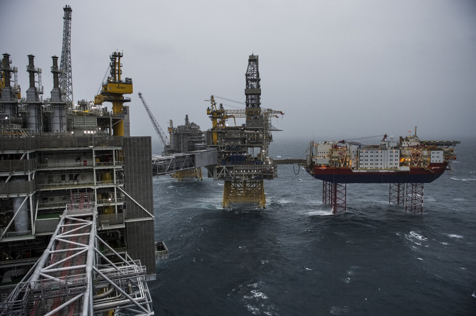 DRONER: Equinor har observert ukjente droner rundt flere oljeplattformer i Nordsjøen. Bildet er tatt i 2020.