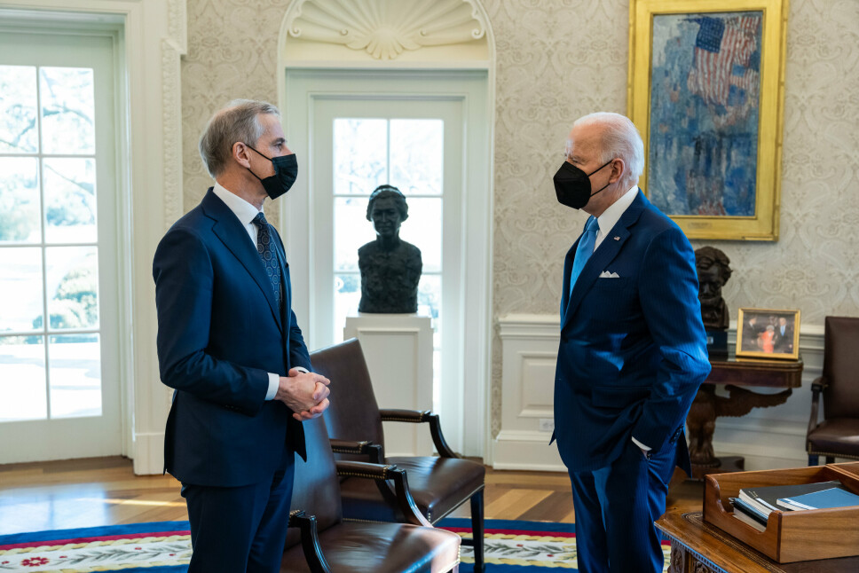 WASHINGTON: Jonas Gahr Støre under et møte med USAs president Joe Biden i Det hvite hus i januar 2022.