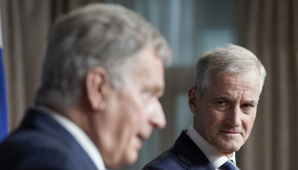 JONAS OG SAULI: Pressekonferanse med Finlands President Sauli Niinistö og statsminister Jonas Gahr Støre etter et møte i statsministerboligen.