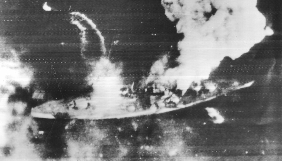ANGREPET: Det tyske slagskipet Tirpitz ble bombet av britiske Barracuda-fly i 1944.