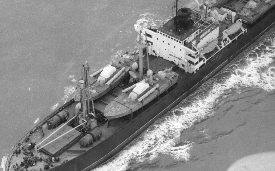 KRISE: Cuba 1962. Det sovjetiske lasteskipet KOLKHOZNIK på vei til Cuba – før den amerikanske blokaden som til slutt skulle sette en stopper for den to uker lange Cubakrisen.