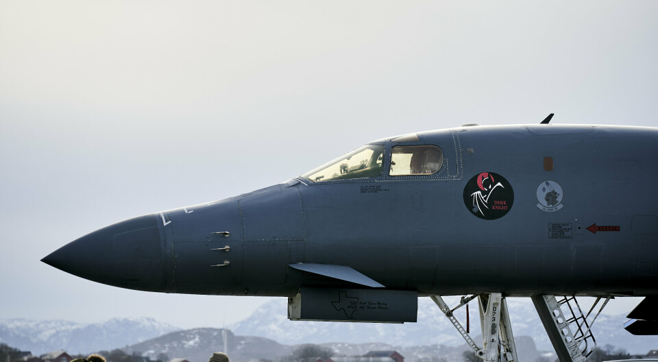 BOMBEFLY: Et amerikansk bombefly av typen B-1B skal lørdag delta i en militærøvelse mellom USA og Sør-Korea. Her fotografert på Ørland hovedflystasjon, 22. februar 2021.