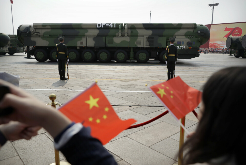 ATOM: En DF-41 kjernefysisk ballistisk missil vises frem under en militærparade i Kina i 2019.