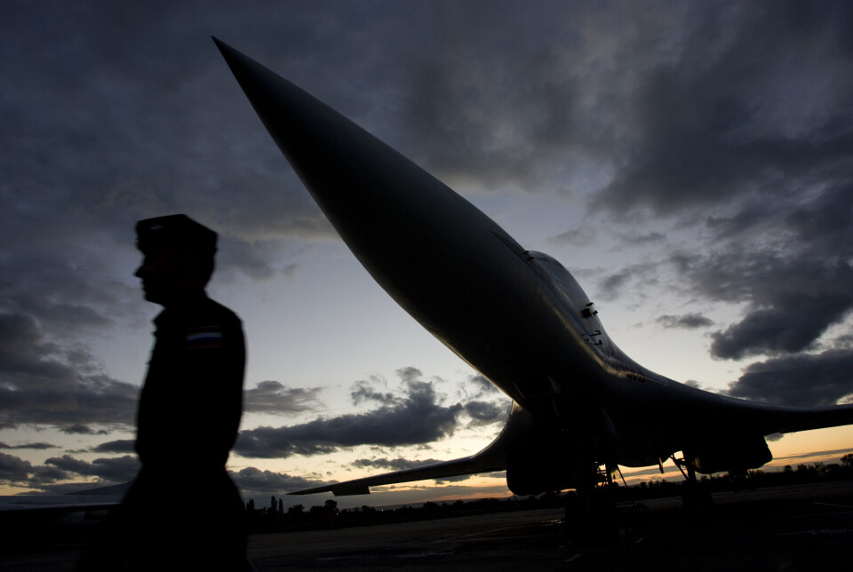 LANGTREKKENDE: Et russisk strategisk bombefly av typen TU-160 ved Engels flybase nær Saratov i Russland.
