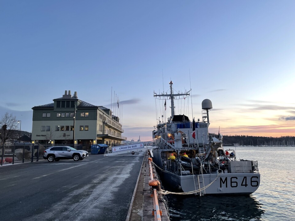 AKERSHUSKAIA: Det franske minejaktfartøyet Croix du Sud i Oslo. Det franske minejaktfartøyet Croix du Sud i Oslo.