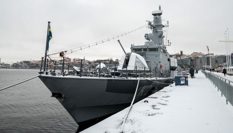 HMS Sundsvall fortøyd sentralt i Stockholm, men skal snart tilbake til sin hjemmehavn på Berga i Haninge. HMS Sundavall