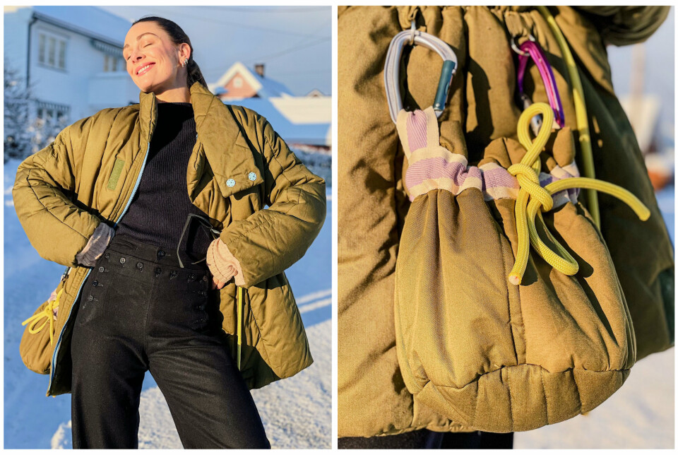 SYR OM: Jenny Skavlan laget jakke og veske av en gammel sovepose fra Forsvaret.