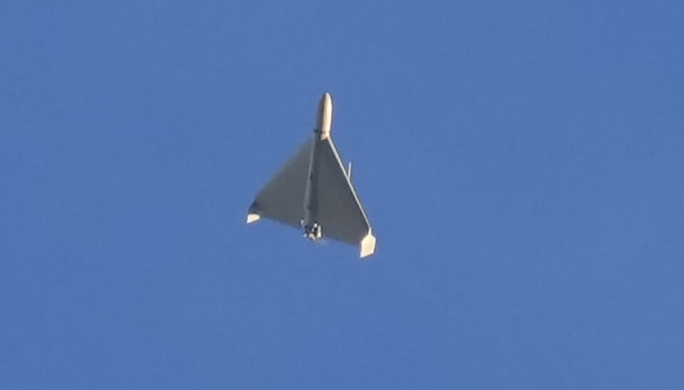 DØDELIG LAST: Sekunder etter dette bildet ble tatt over Kyiv, sendte denne dronen sin dødelige last mot bygninger.