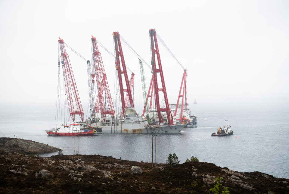 FORLISTE: KNM Helge Ingstad ble totalskadet etter kollisjonen. Én person, vaktsjefen, ble dømt i to rettsinstanser.
