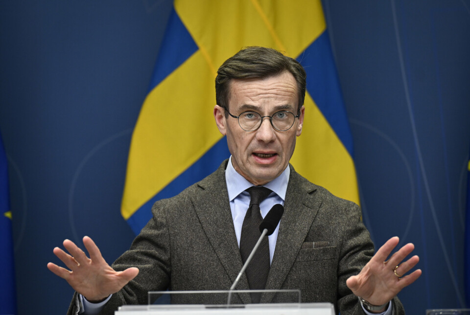 SIKKERHET: Sveriges statsminister Ulf Kristersson under tirsdagens pressekonferanse.