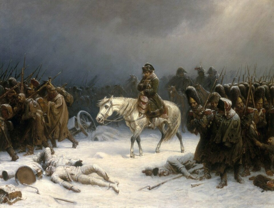 RETRETT: Napoleons tilbaketrekning fra Russland. Maleri av Adolph Northen.