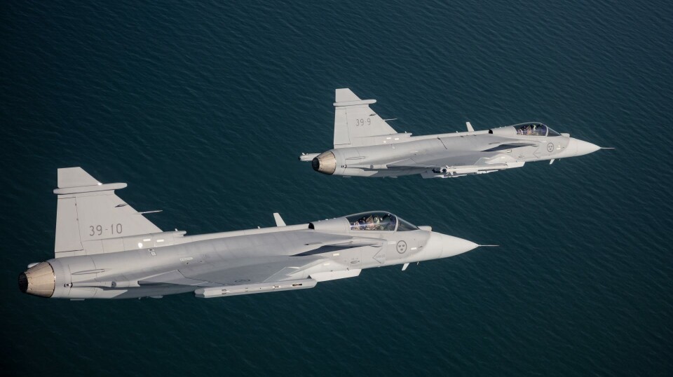 SKARP INNSATS: To Jas 39 Gripen-fly fløy over Gotland i helgen.