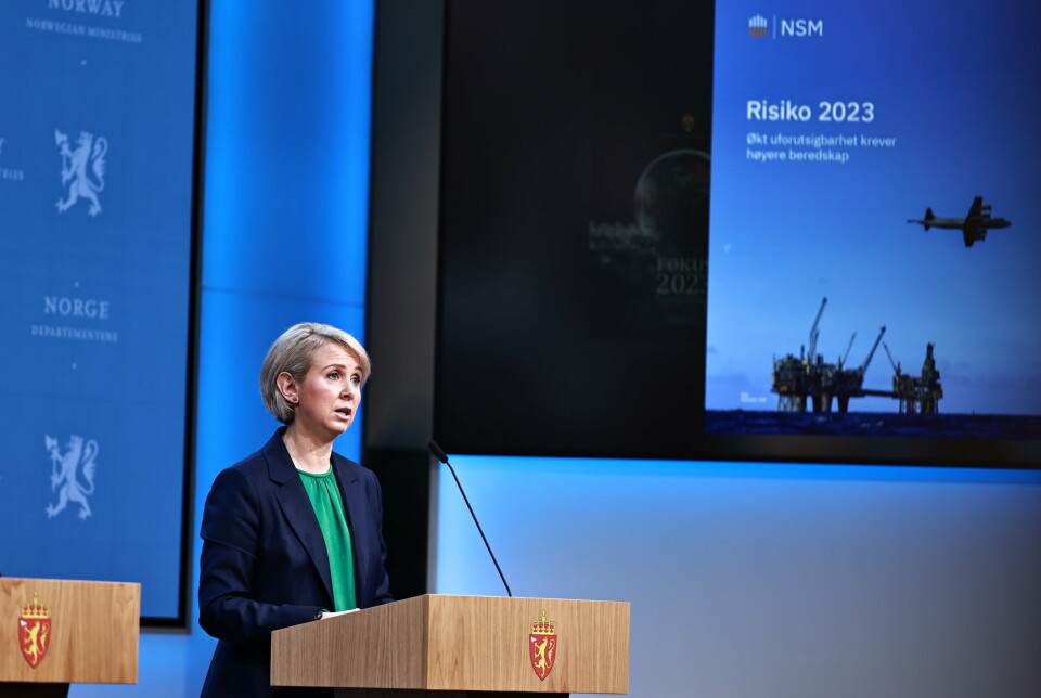 TRUSSELVURDERINGER: Sofie Nystrøm legger frem NSMs åpne trusselvurdering på en pressekonferanse 13. februar.