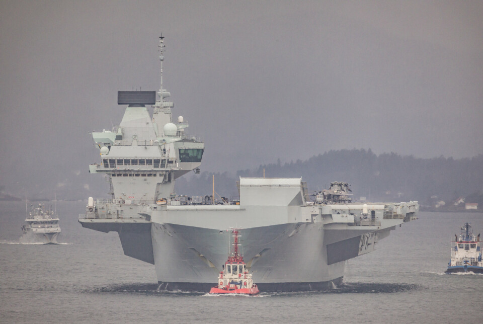 FLAGGSKIP: HMS Queen Elizabeth besøkte Norge for aller første gang i november 2022, i forbindelse med en britisk militæroperasjon i Nord-Atlanteren. Bildet er tatt i den sammenheng.