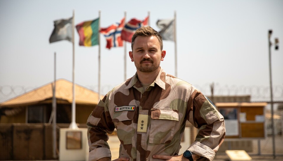 MALI: Morten Skaret Sørensen er nestkommanderende kompani på Akershus festning. Her fotografert på jobb i Mali.