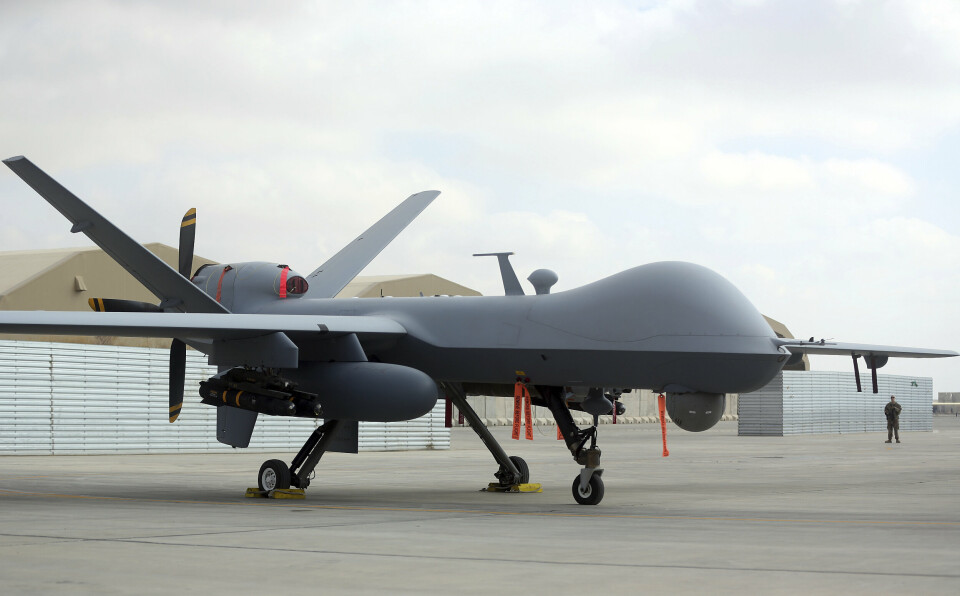 VINGESPENN PÅ 20 METER: En MQ-9 Reaper drone i Afghanistan i 2018. Den 11 meter lange dronen har en rekkevidde på 1.000 naustiske mil og kan nå en maksimal høyde på 50.000 feet, eller 15.240 meter.