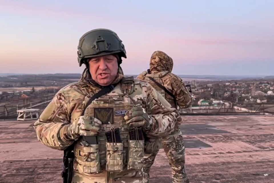 ADVARER: Jevgenij Prigozjin i russiskokkupert Ukraina tidligere i år. Nå advarer han mot en ukrainsk offensiv.