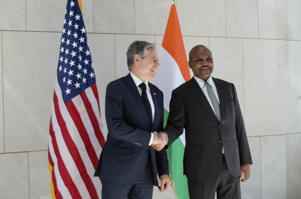 MØTTES NYLIG: USAs utenriksminister Antony Blinken sammen med den nigerske utenriksministeren Hassoumi Massoudou i Niamey, Niger, tidligere i mars.
