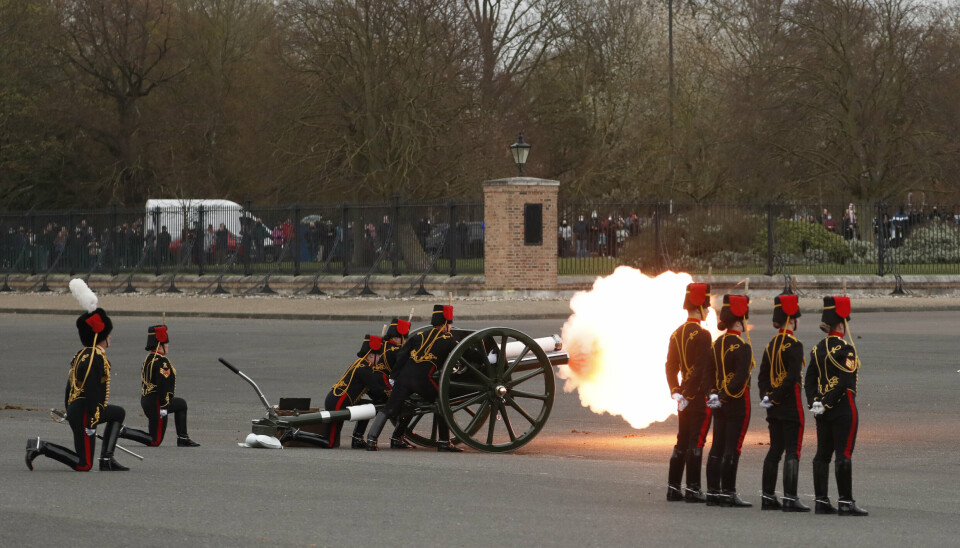 SALUTT: King's Troop Royal Horse Artillery avfyrte 41 salutter i forbindelse med prins Philips dødsfall i april 2021.
