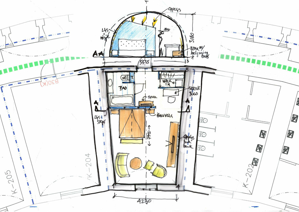HOVEDFORTET: En tegning fra mulighetsstudien som viser hvordan Festningshotellene forestiller seg et nytt hotellrom på Oscarsborg.
