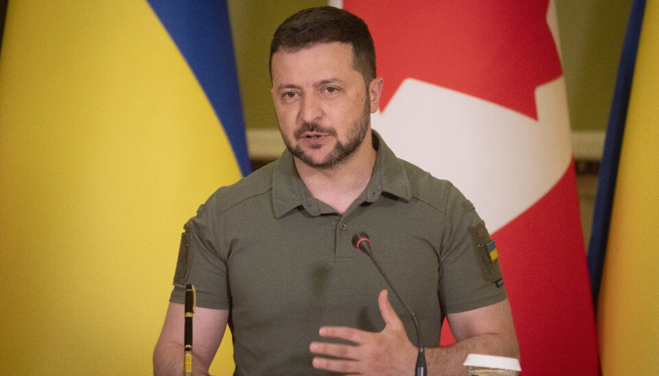 I CANADA: Ukrainas president Volodymyr Zelenskyj møtte pressen sammen med Canadas statsminister Justin Trudeau lørdag.