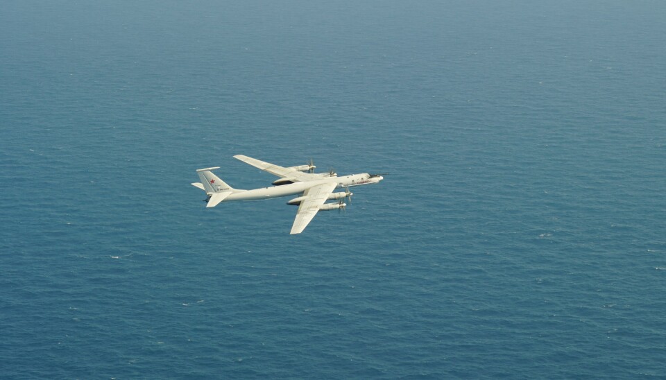 IDENTIFISERT: Et russisk Tupolev Tu-95 med Nato-kallenavn: «Bear» fotografert et norsk F-35 9. august 2023.