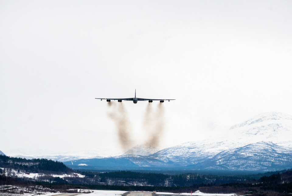 B-52: Et amerikansk B-52-fly over Bardufoss under øvelse i januar i fjor.