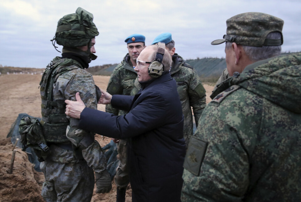 PÅ BESØK: Vladimir Putin i oktober 2022 soldater under trening i Ryazan, Russland.