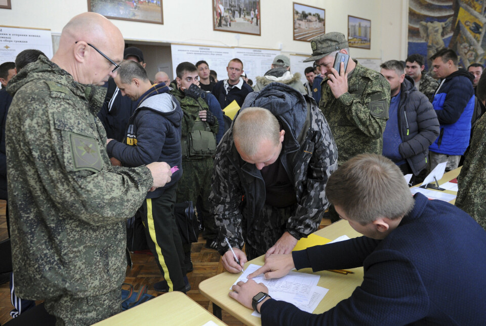 SOLDATER: Russiske rekrutter samlet på et rekrutteringssenter i Bataysk, Russland, 26. september 2022. Like før hadde Putin varslet en delvis mobilisering av reservister.