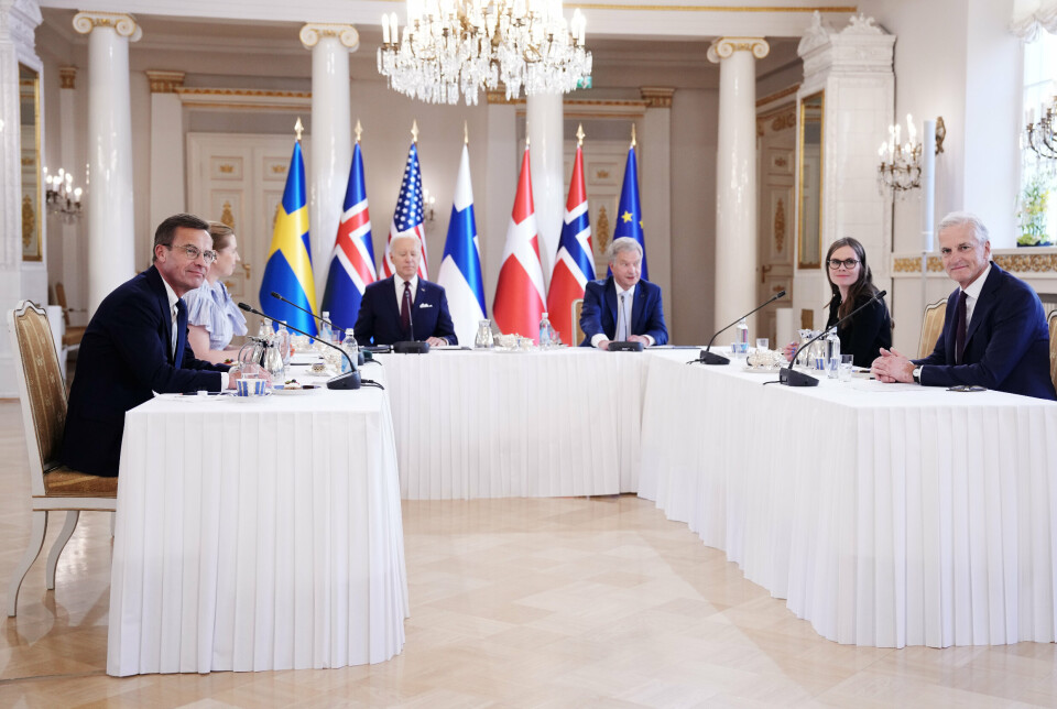 BIDEN: De nordiske statsministrene under et møte med USAs president Joe Biden i Helsingfors tidligere i år.