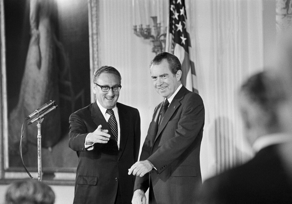 NIXON: Utenriksminister Henry Kissinger sammen med USAs president Richard Nixon ii Det hvite hus i 1973.