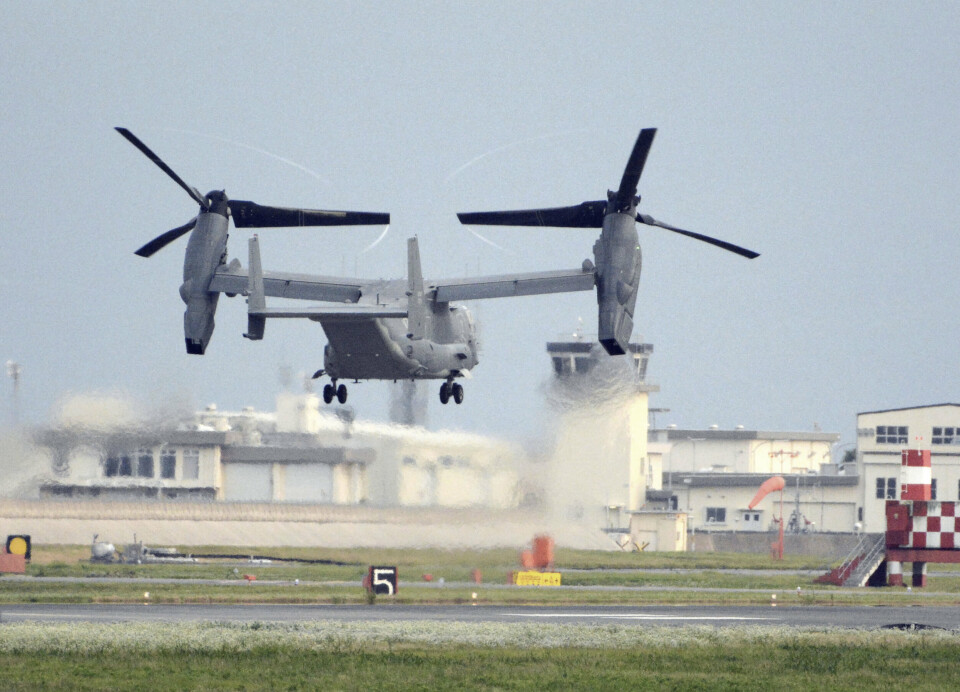HOLDES PÅ BAKKEN: Etter åtte soldater døde i en ulykke i Japan har det amerikanske forsvaret beordret at alle flyvninger av alle Osprey V-22-modeller er suspendert.